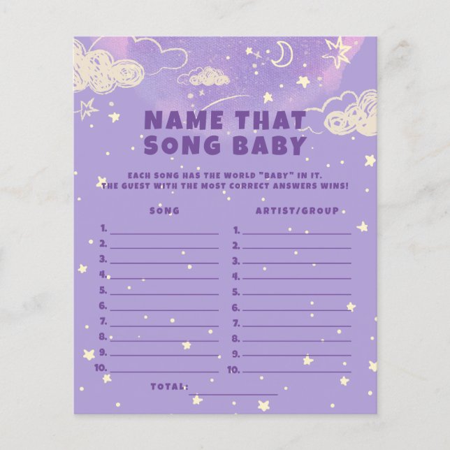 Papier Purple Dream Nommez cette chanson Jeu Baby Shower (Devant)