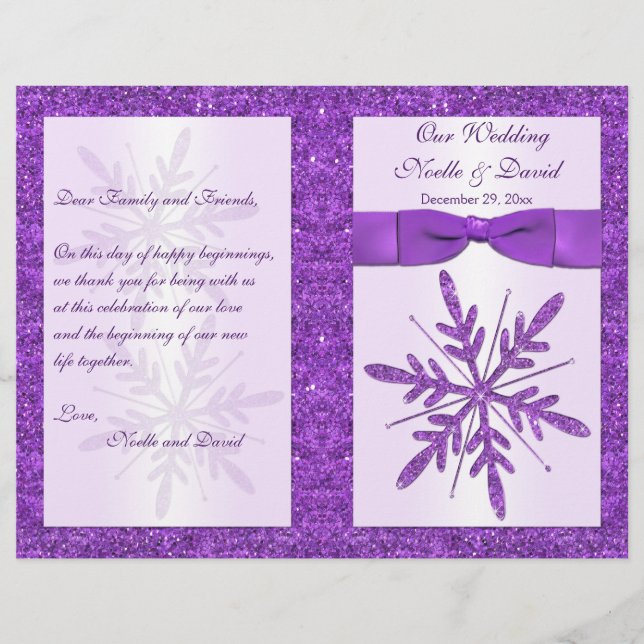 Papier Purple FAUX Parties scintillant Snowflakes Program (Devant)