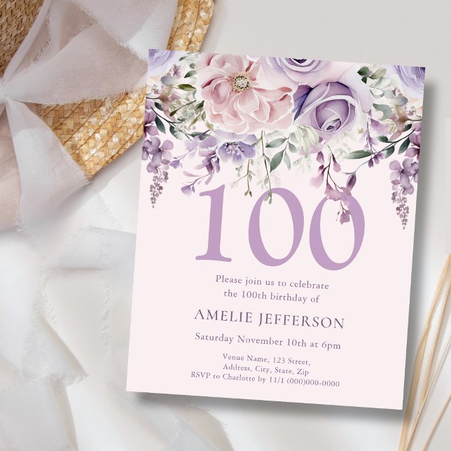 Papier Purple Floral 100e Budget Invitation Anniversaire (Créateur téléchargé)