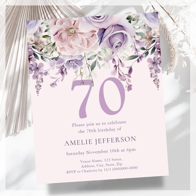 Papier Purple Floral 70e Budget Invitation Anniversaire (Créateur téléchargé)