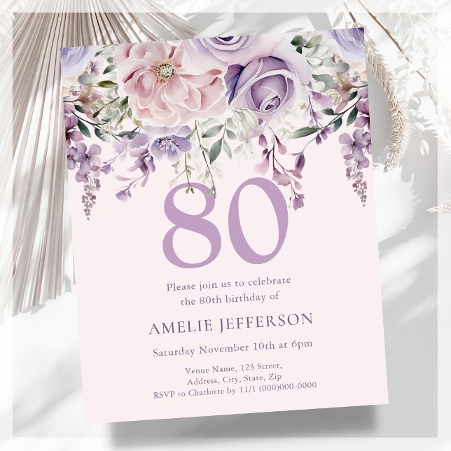 Papier Purple Floral 80e Budget Invitation Anniversaire (Créateur téléchargé)
