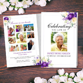 Papier Purple Floral Celebration of Life Funeral Program
