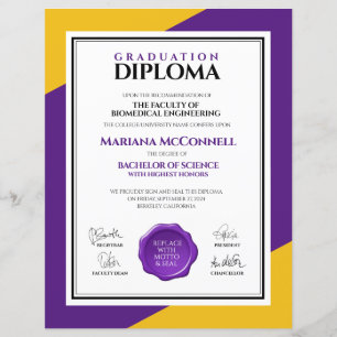 Papier Purple Gold School College Diplôme universitaire
