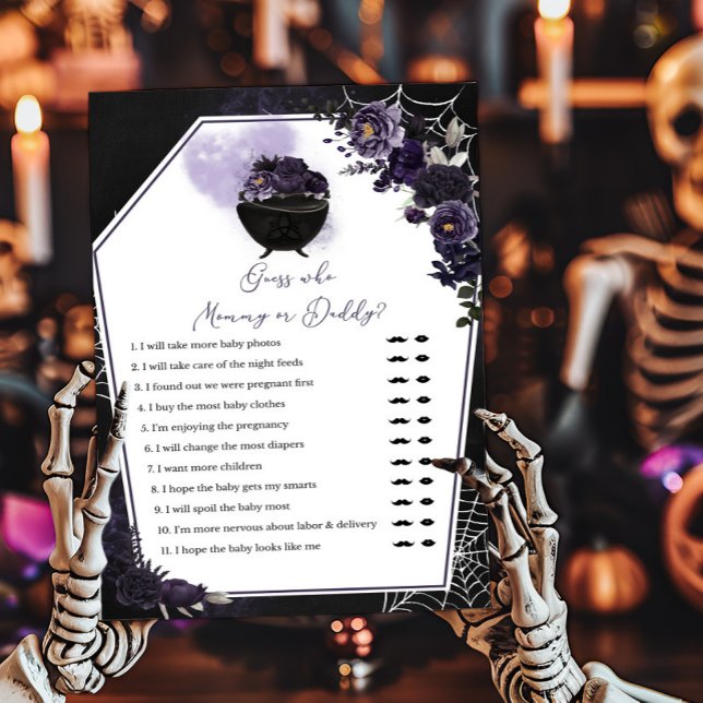 Papier Purple gothique Floral Devinez qui maman ou papa j (Floral Gothic Invitation Guess who Mommy or Daddy Game)