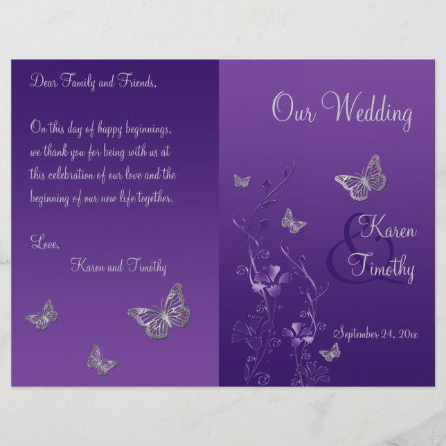 Papier Purple Grey Butterfly Floral Wedding Program (Devant)