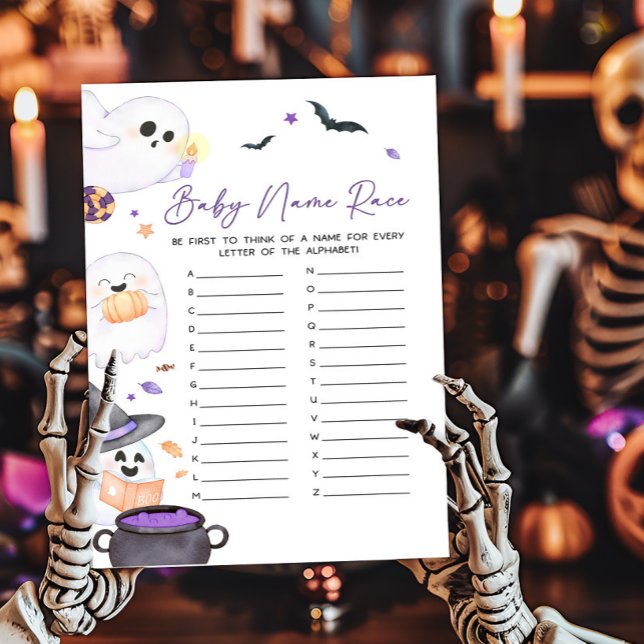 Papier Purple Little Boo Halloween Baby Name Race Jeu (A Little Boo Baby Shower Baby Name Race Game)