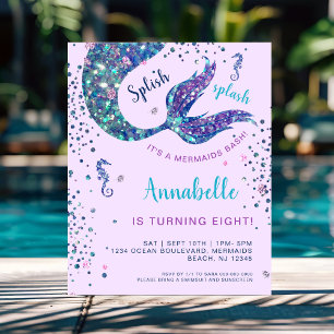 Papier Purple Mermaid Queue Anniversaire Budget Invitatio