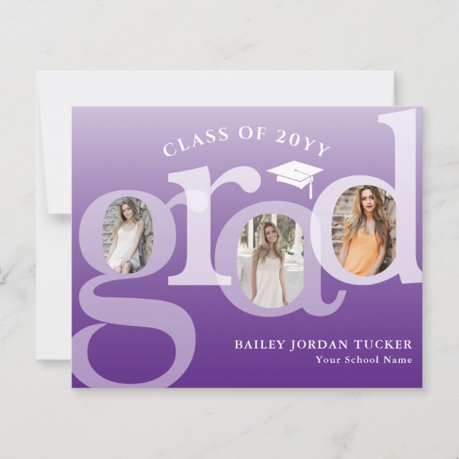 Papier Purple Ombre GRAD - Faire-part de graduation budgé (Devant)