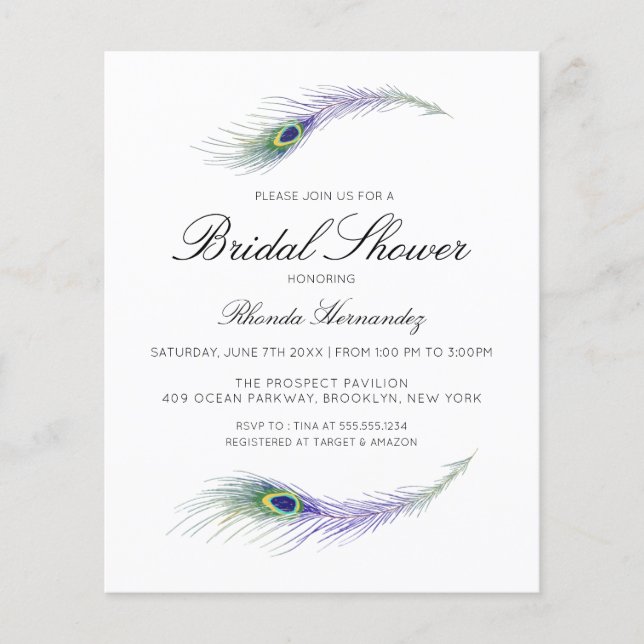 Papier Purple Peacock Invitation à la douche nuptiale (Devant)