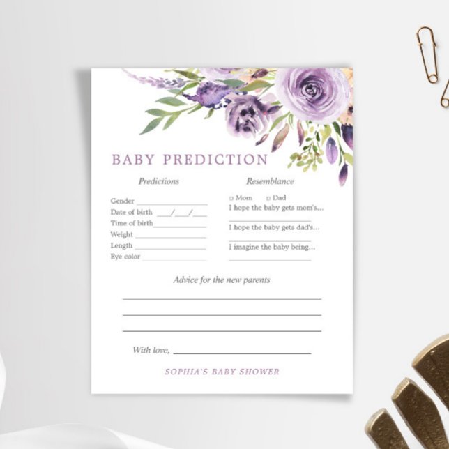 Papier Purple Rose Floral Baby Predictions & Conseils Jeu (Créateur téléchargé)