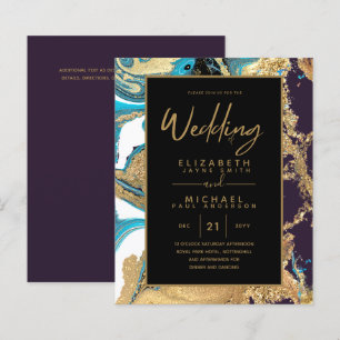 Papier Purple Turquoise et Gold Agate Budget Mariage invi