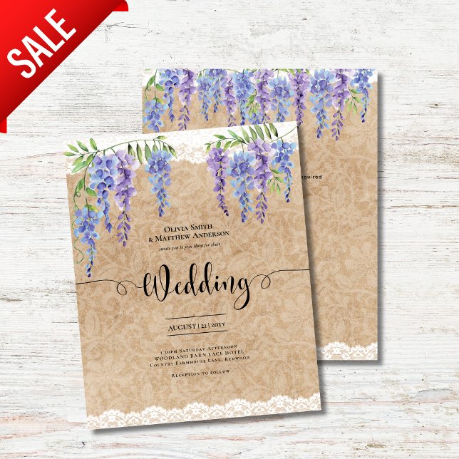 Papier Purple Wisteria Floral Mariage Rustique Kraft dent (Créateur téléchargé)