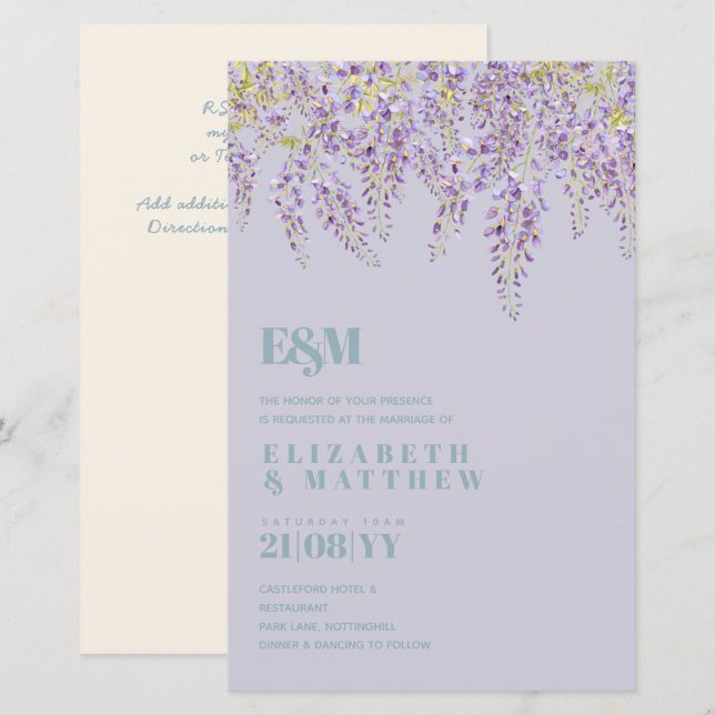 Papier Purple Wisteria Sage Floral Garden Mariage (Devant / Derrière)