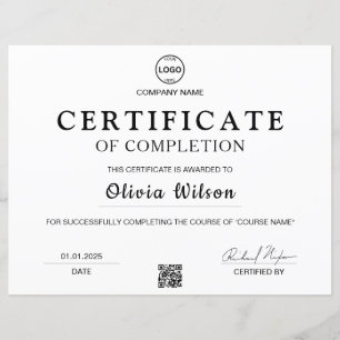 Papier Qr Code Logo Certificat Professionnel de Récompens