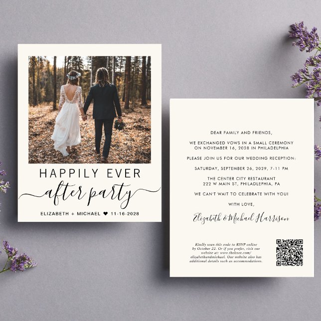 Papier QR Code Photo Cream Mariage Réception Invitation (Upload you photo and input your wedding website address to create a QR code)