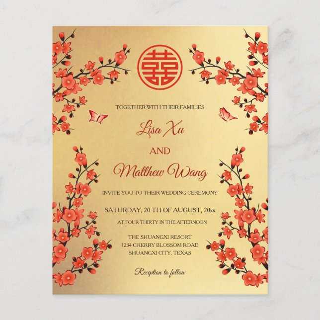 Papier QR Code Red Cherry Blossom | Mariage chinois (Devant)