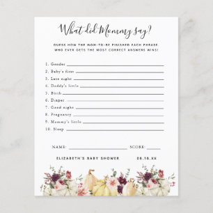 Papier Qu'a dit maman ? Jeu Baby shower