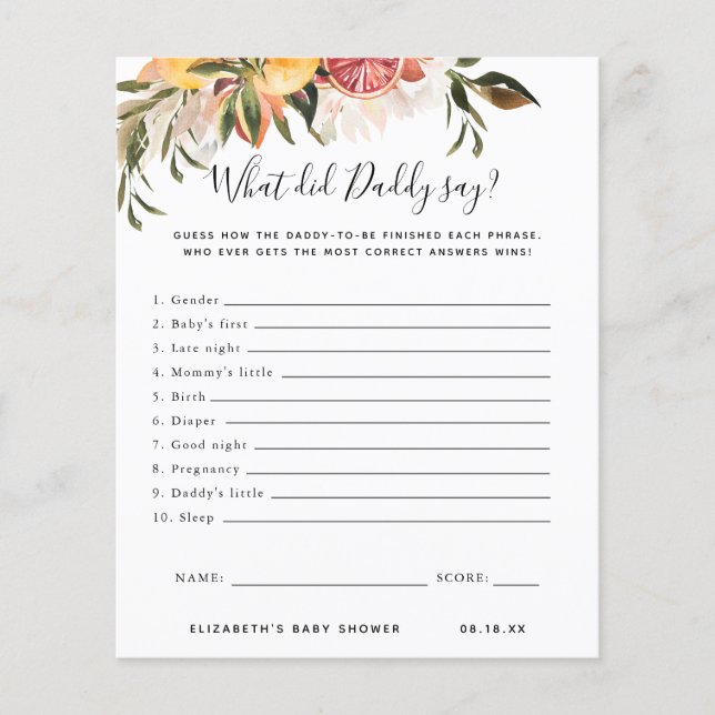 Papier Qu'a dit papa ? | Jeu Baby shower (Devant)