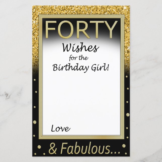 Papier Quarante voeux pour la fille d'anniversaire (Devant)