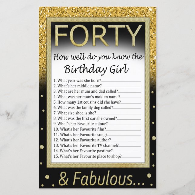 Papier Quarty Tu connais bien la fille d'anniversaire (Devant)