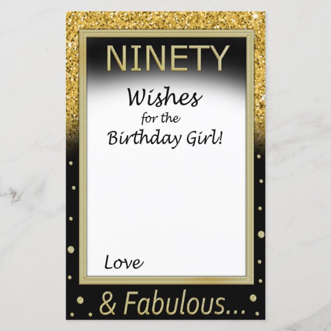 Papier Quatre-vingt-dix voeux pour la fille d'anniversair (Devant)