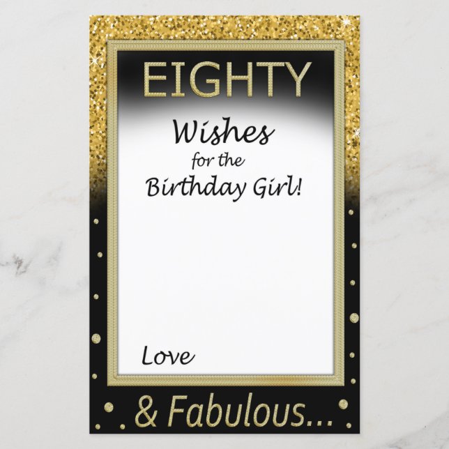 Papier Quatre-vingts voeux pour la fille d'anniversaire (Devant)