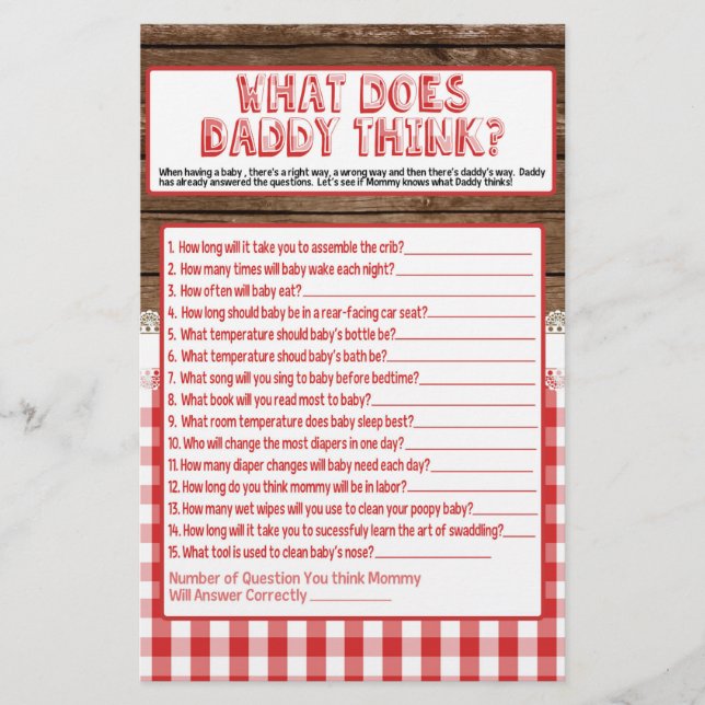 Papier Que pense papa - Bébé rouge Q (Devant)