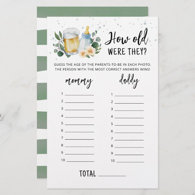 Papier Quel âge avaient-ils Jeu Green Baby est en train d (Devant / Derrière)