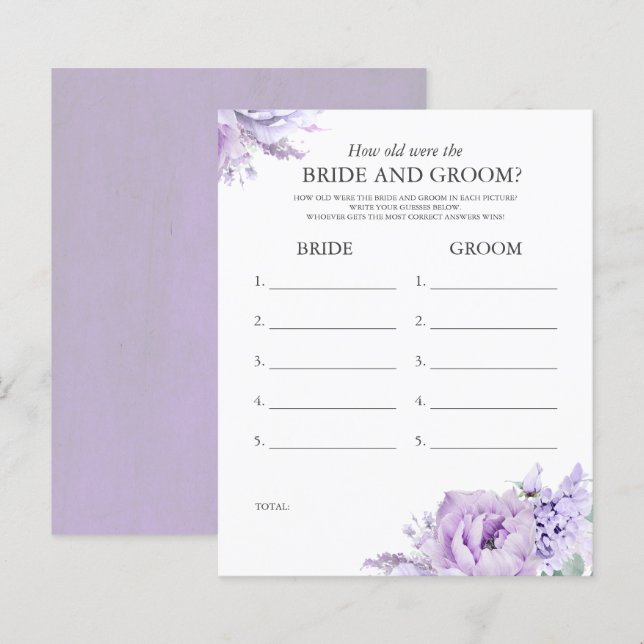 Papier Quel Âge Avait La MARINE ET LA GROOM - Floral Viol (Devant / Derrière)