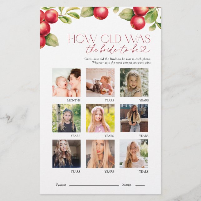 Papier Quel Âge Avait Le Jeu De Fête des mariées De Pomme (Devant)