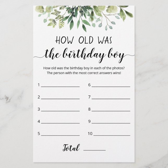 Papier Quel Âge Avait Le Jeu De Garçon Anniversaire (Devant)