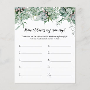 Papier Quel Âge Avait Ma Maman Baby shower Jeu