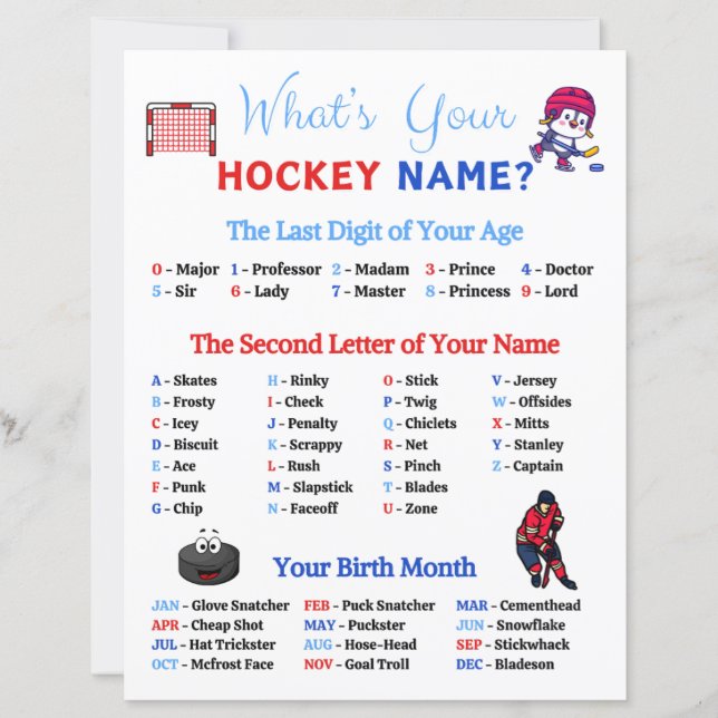 Papier Quel est votre nom de hockey jeu (Devant)