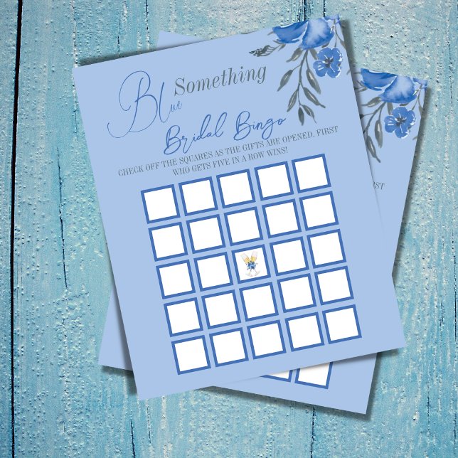 Papier Quelque chose Blue Floral Fête des mariées Bingo J (Créateur téléchargé)