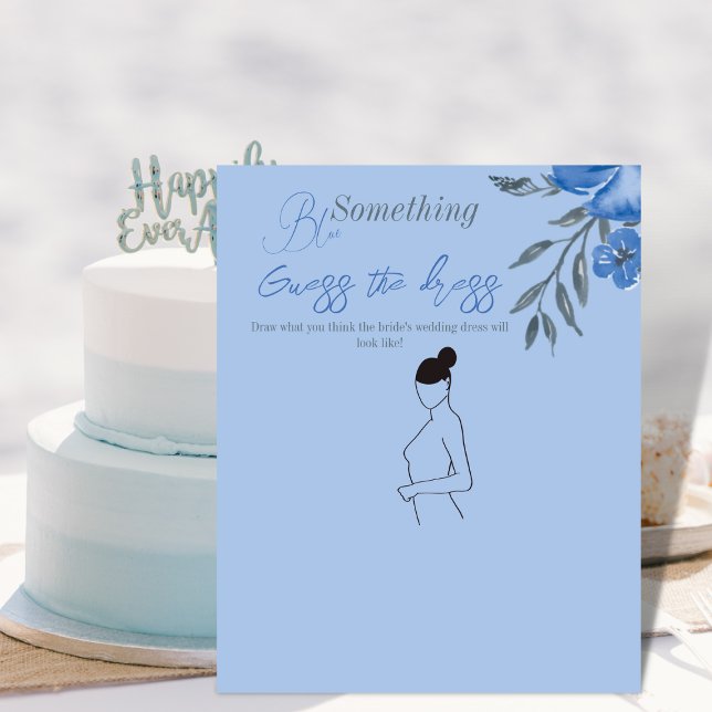 Papier Quelque chose Blue Floral Fête des mariées Devinez (Créateur téléchargé)