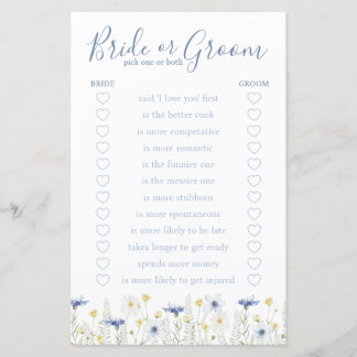 Papier Quelque chose de bleu, jeu de la mariée ou du mari