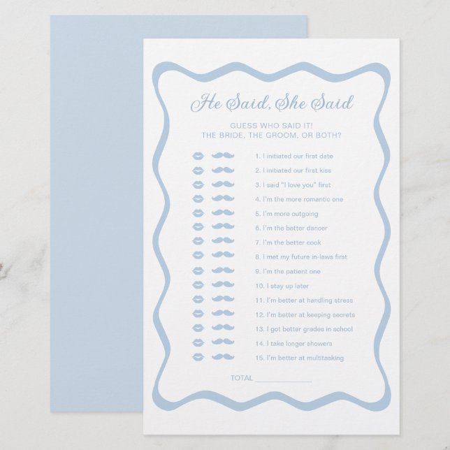 Papier Quelque Chose Fête des mariées Bleue Il A Dit Qu'E (Devant / Derrière)