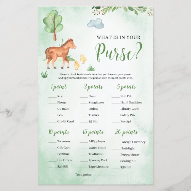 Papier Qu'est-ce que dans votre jeu de Baby shower à sac  (Devant)