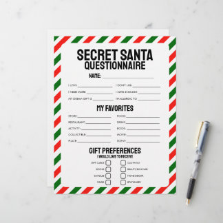Papier Questionnaire cadeau Secret Père Noël