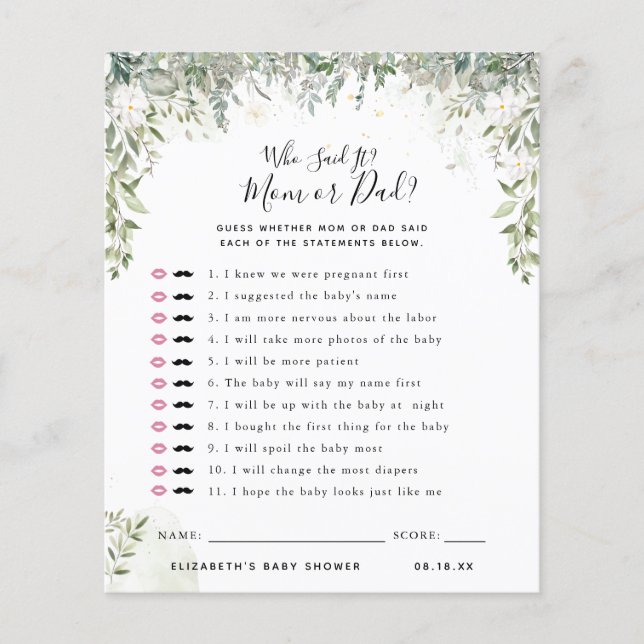 Papier Qui a dit cela | Jeu de Baby Shower (Devant)