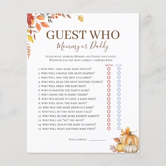 Papier Qui Connaît Automne Boho Baby shower Jeu (Devant)