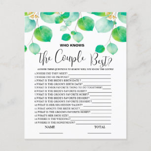 Papier Qui connaît Couple meilleur Greenery jeu nuptiale