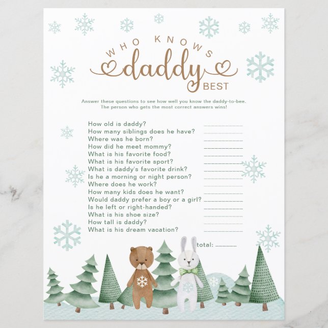 Papier Qui Connaît Daddy Meilleur Jeu Boisé D'Hiver (Devant)