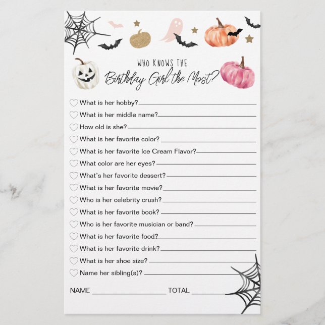 Papier Qui connaît la fille d'anniversaire La plus Hallow (Devant)