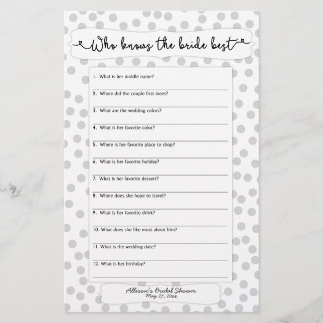 Papier Qui connaît la mariée il a dit qu'elle a dit gris  (Devant)