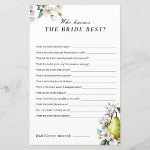 Papier Qui connaît la mariée jeu de Baby Shower Perfect P