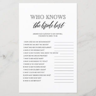 Papier Qui connaît la mariée meilleur jeu de douche nupti