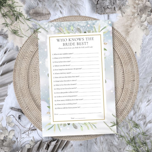 Papier Qui Connaît La Mariée Meilleur Jeu De Fête des mar (Who Knows The Bride Best Winter Bridal Shower Game)