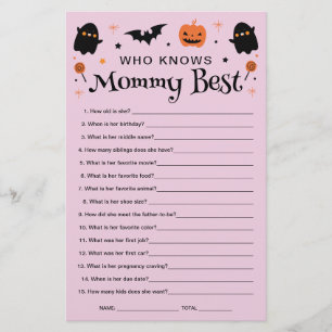 Papier Qui connaît le jeu de baby shower Halloween Witch