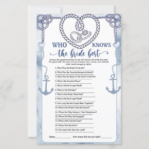 Papier Qui connaît le mieux la mariée jeu de mariage naut